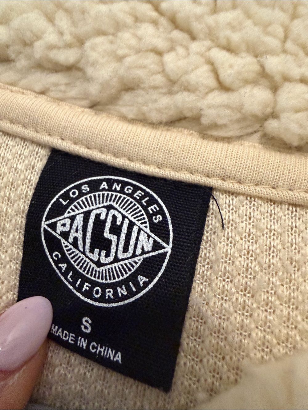 PacSun Cream Teddy Sherpa Jacket with Tan Trim - Picture 4 of 4